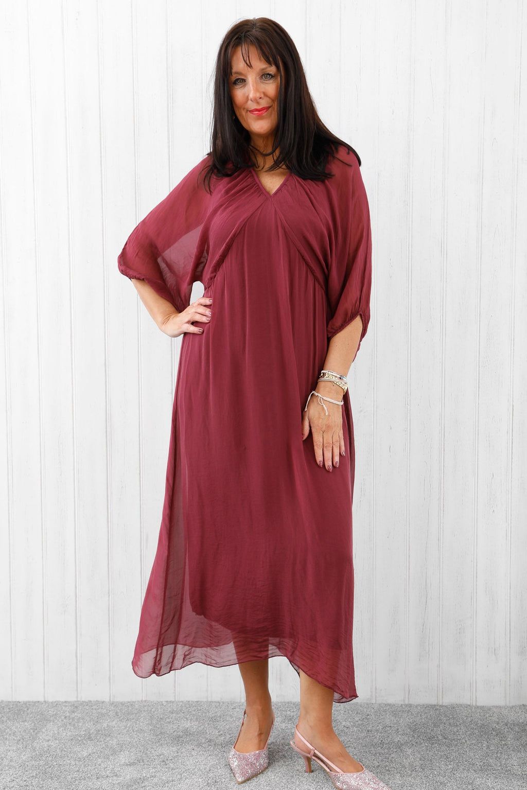 Saskia Silk Dress Deep Wine