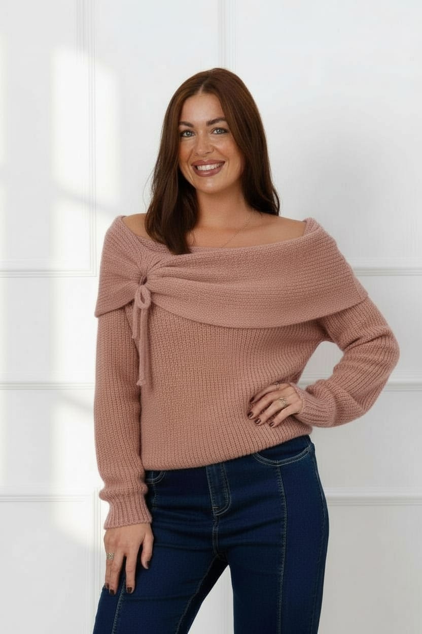 The Winter Bow Knit Dusky Pink