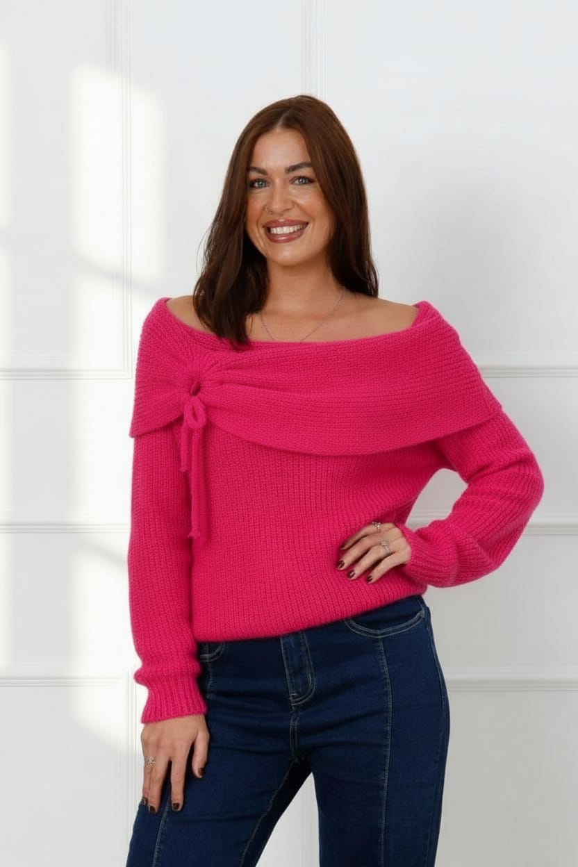 The Winter Bow Knit Hot Pink