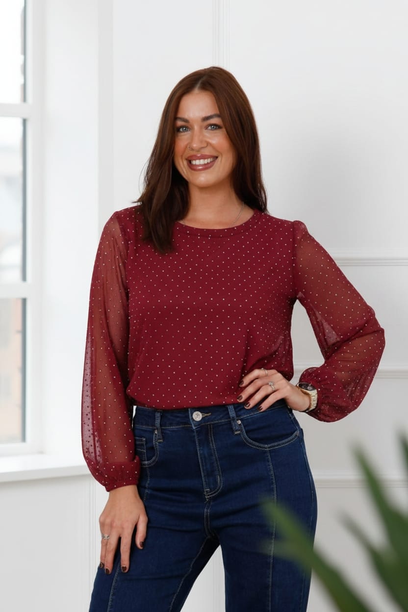The Winter Spark Mesh Top Burgundy