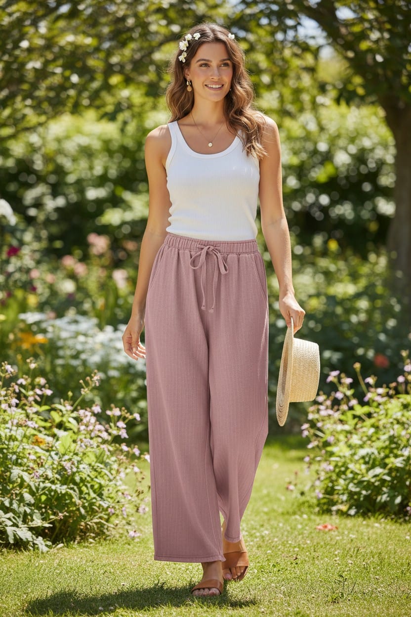 Emilia Textured Trousers Deep Pink