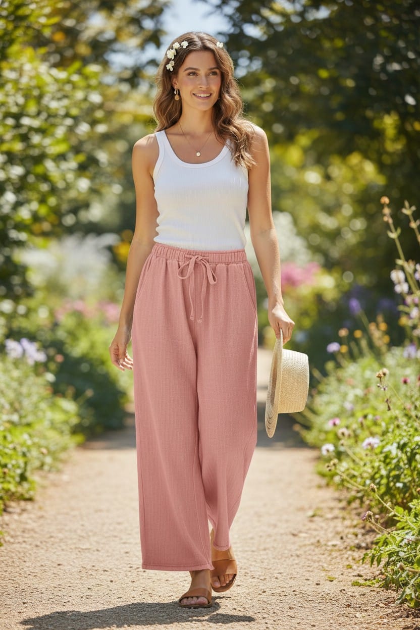 Emilia Textured Trousers Peach