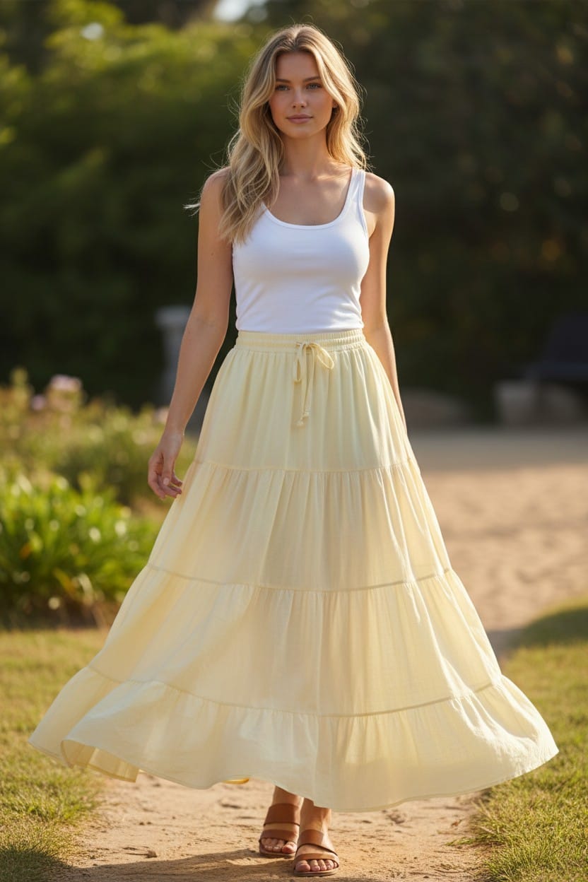 Denise Tiered Skirt Lemon