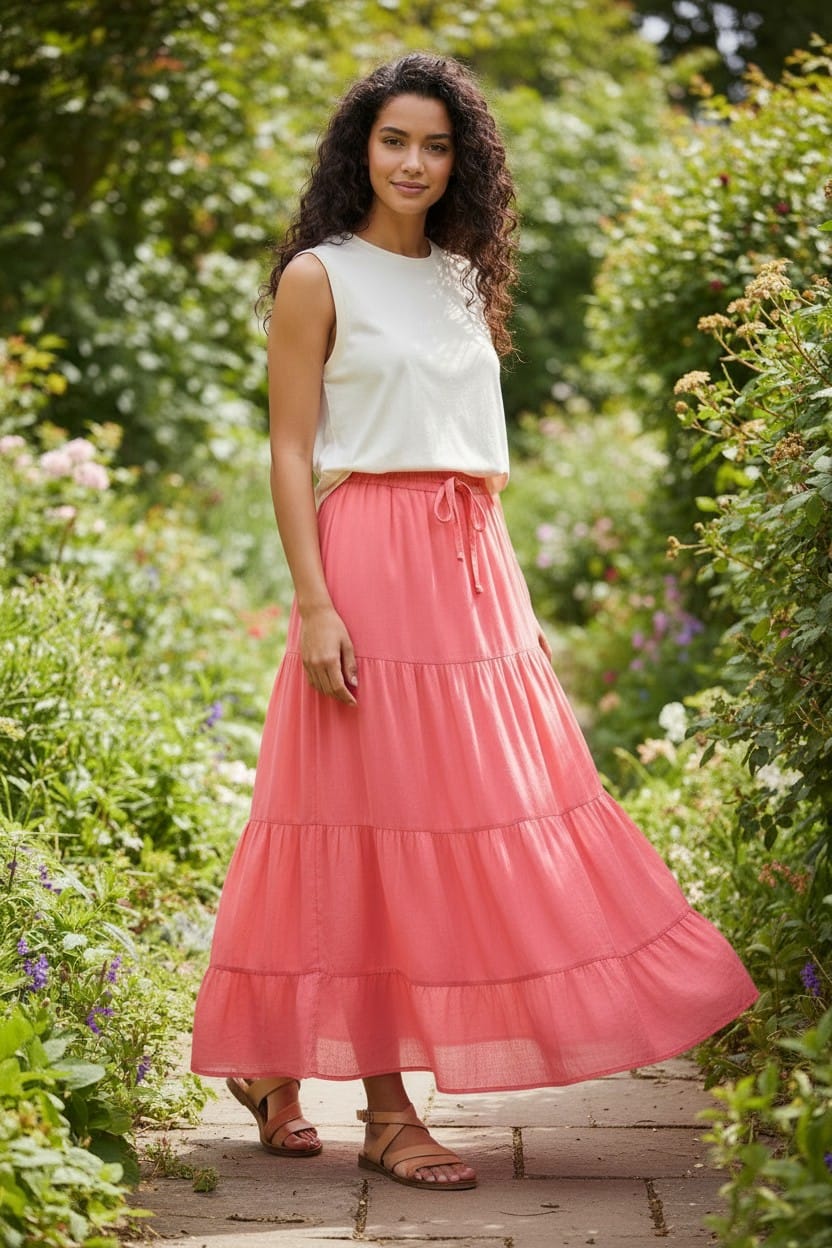 Denise Tiered Skirt Coral