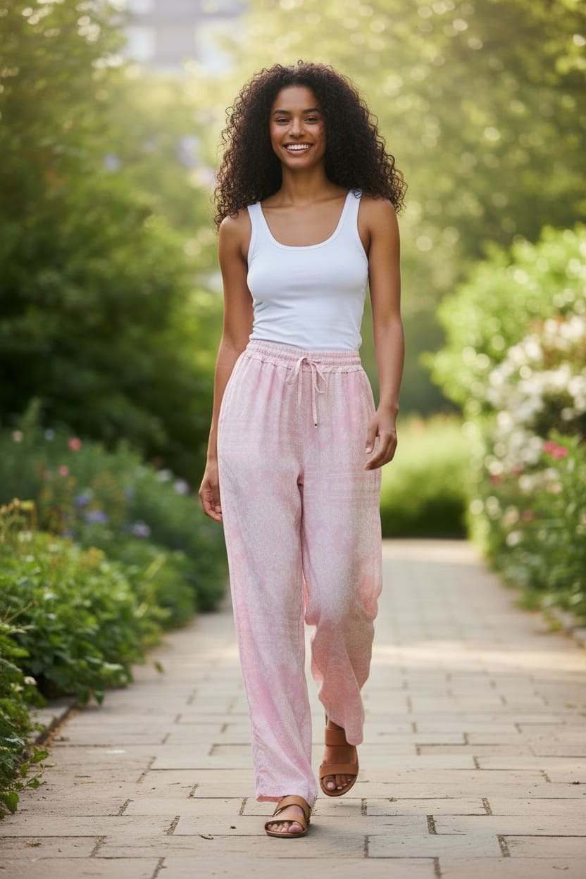 Boho Bandana Print Trousers Pink