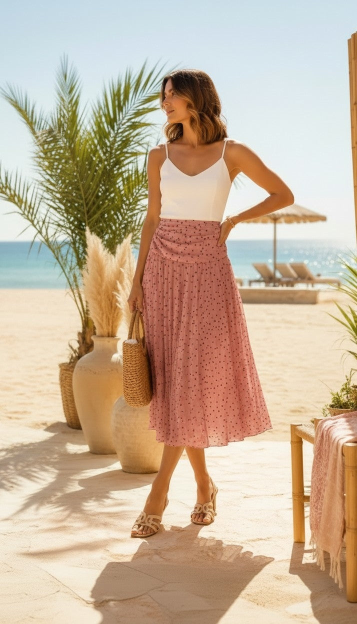 Macey Polka Dot Skirt Dusky Pink