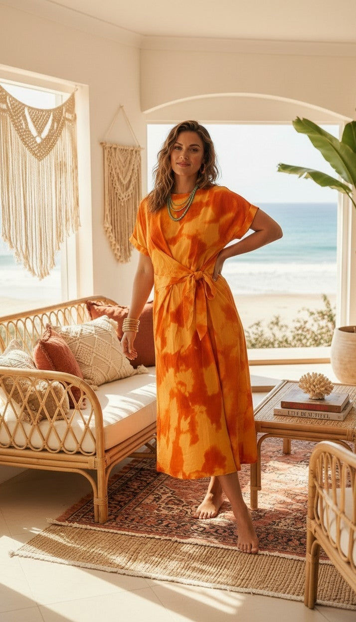 Talia Tie Dye Dress Tangerine