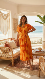 Talia Tie Dye Dress Tangerine