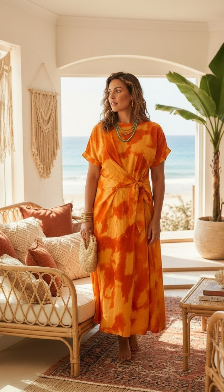 Talia Tie Dye Dress Tangerine