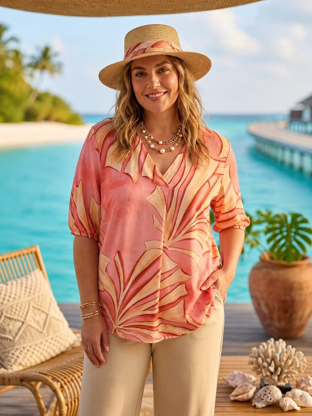 Elena Botanical Top Blue Pink