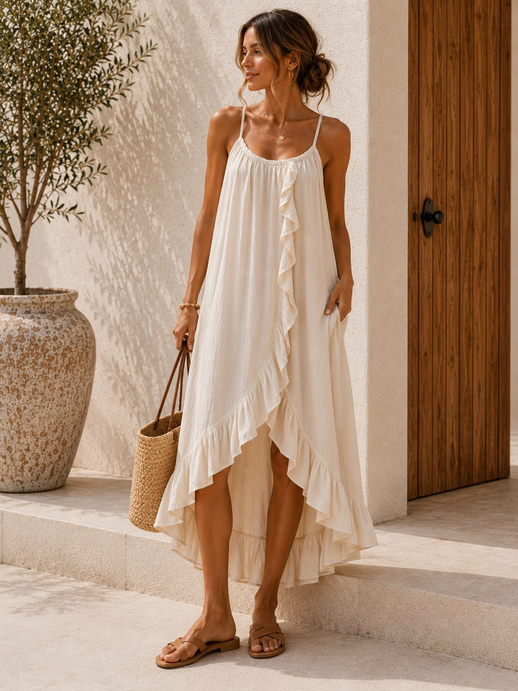Ria Ruffle Dress Beige