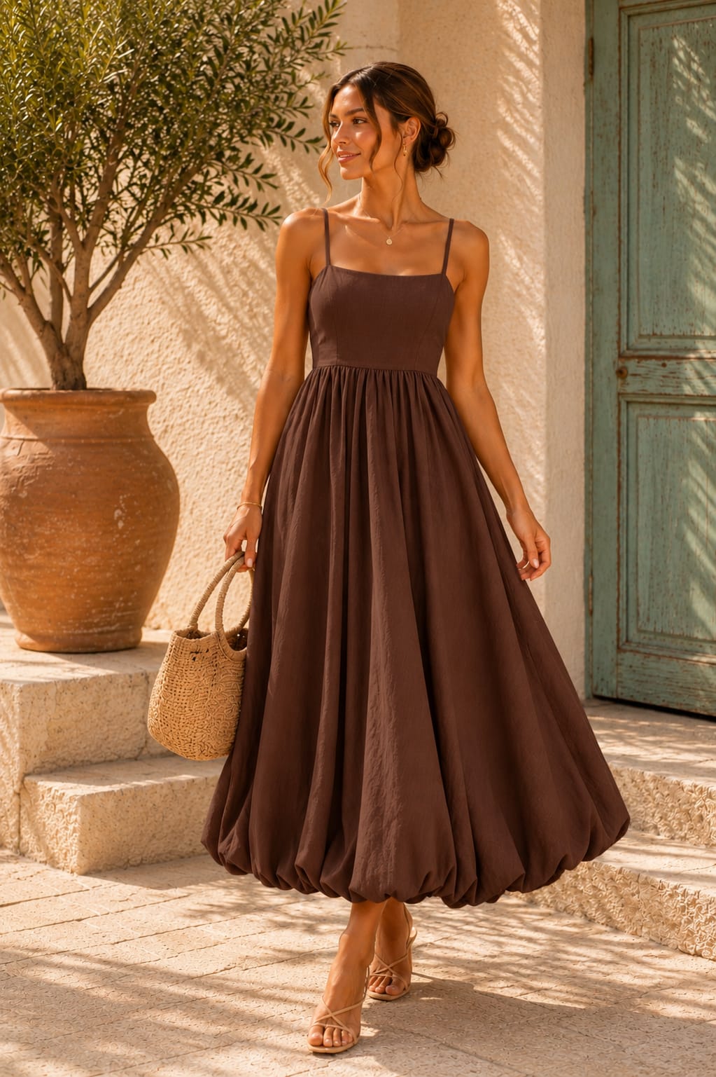 The Solene Bubble Dress Chocolate