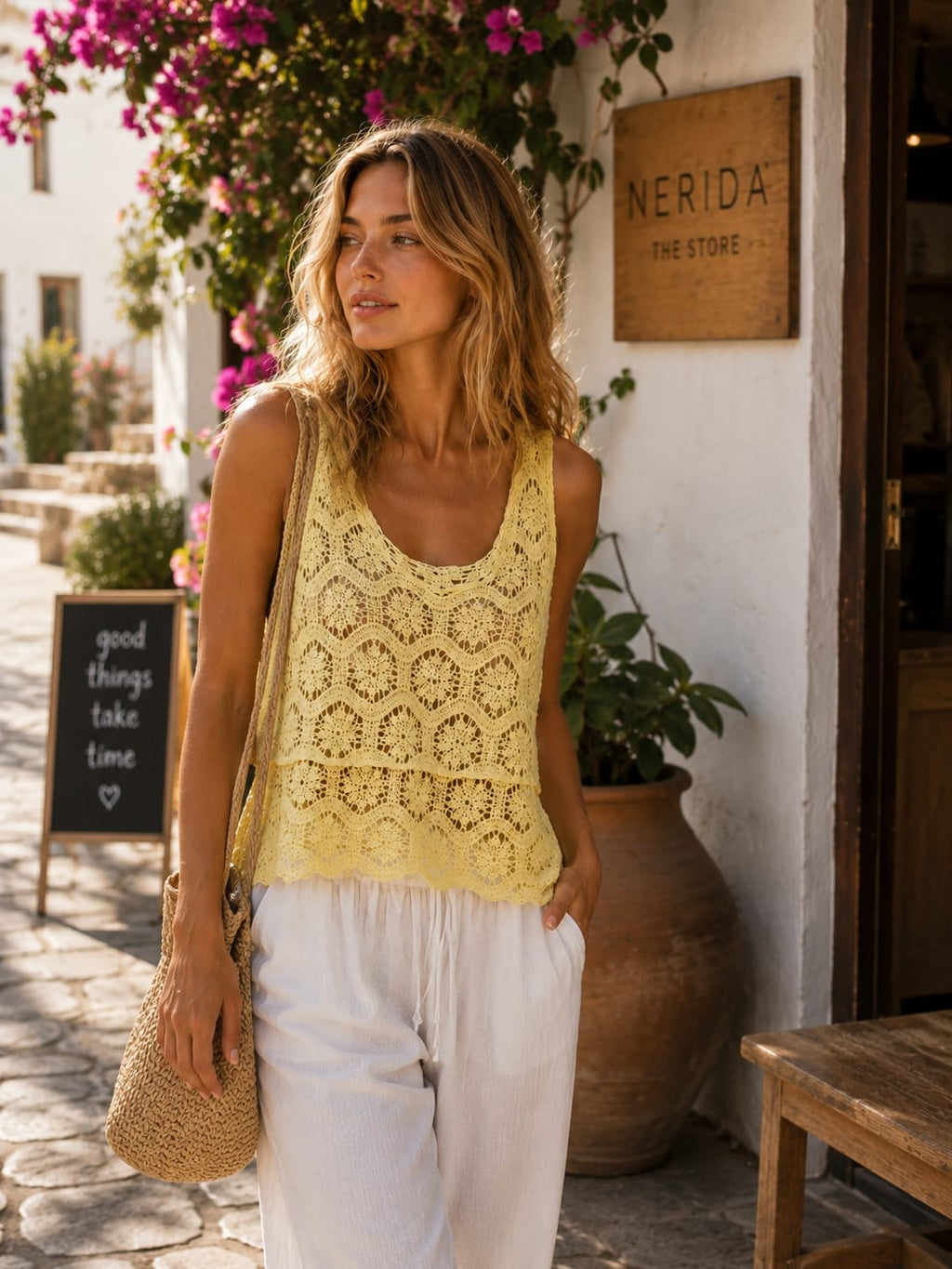 Lottie Crochet Top Lemon