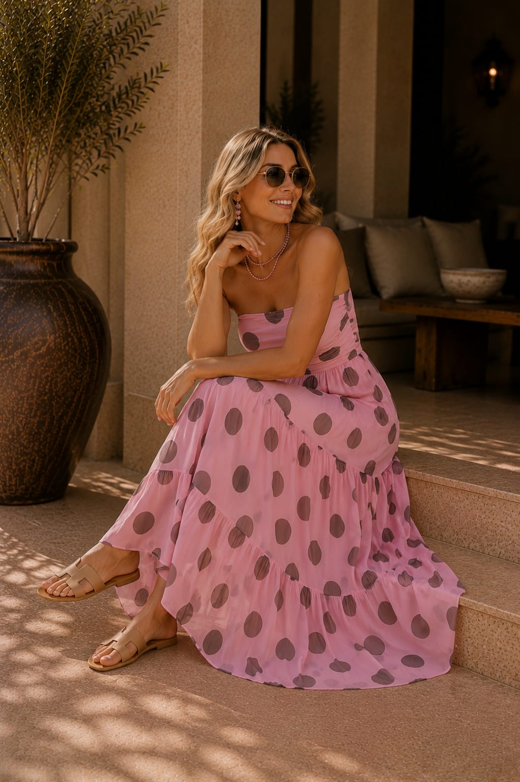 Luna Polka Dot Dress Pink
