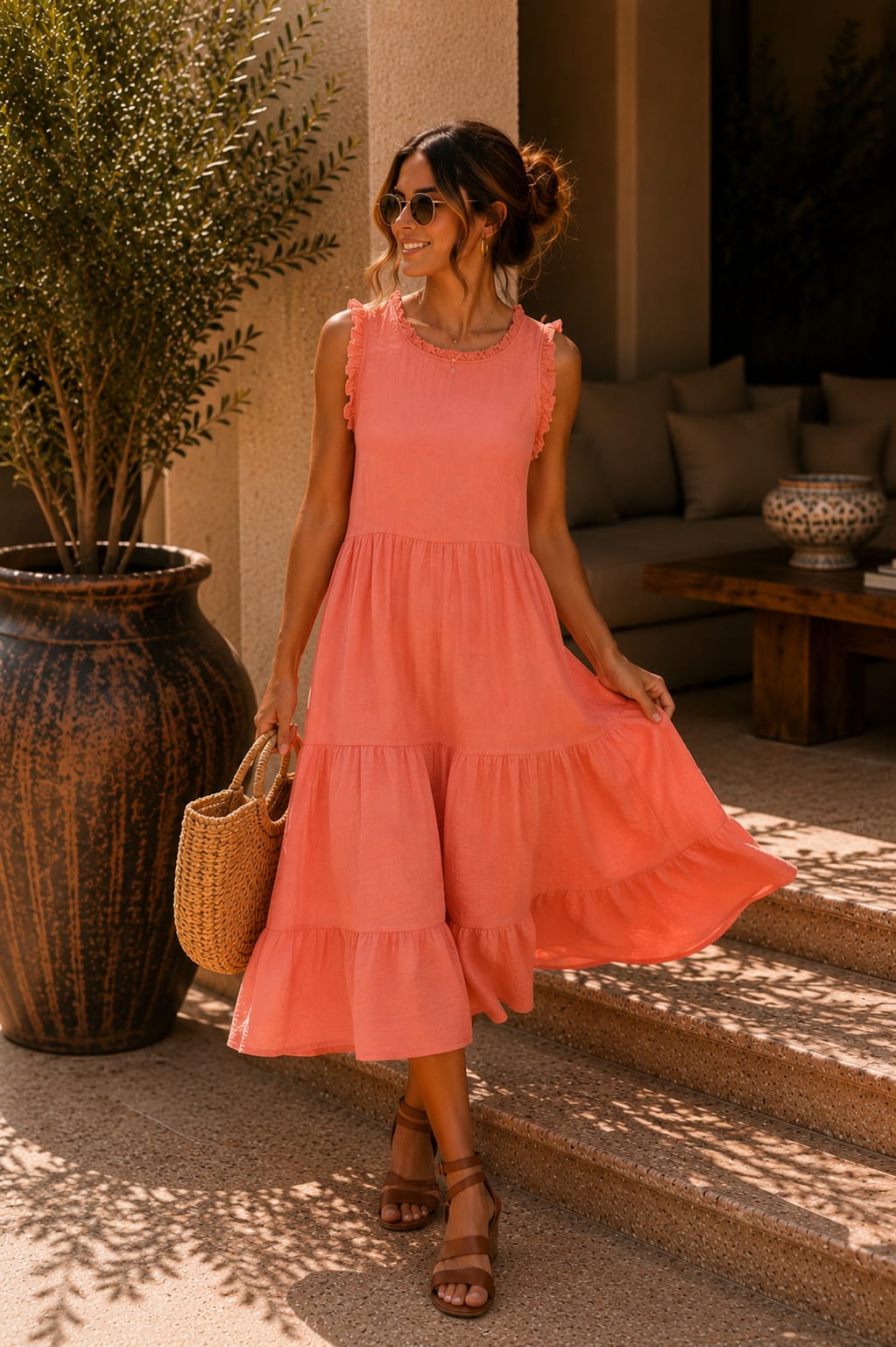 Forever Frayed Dress Coral