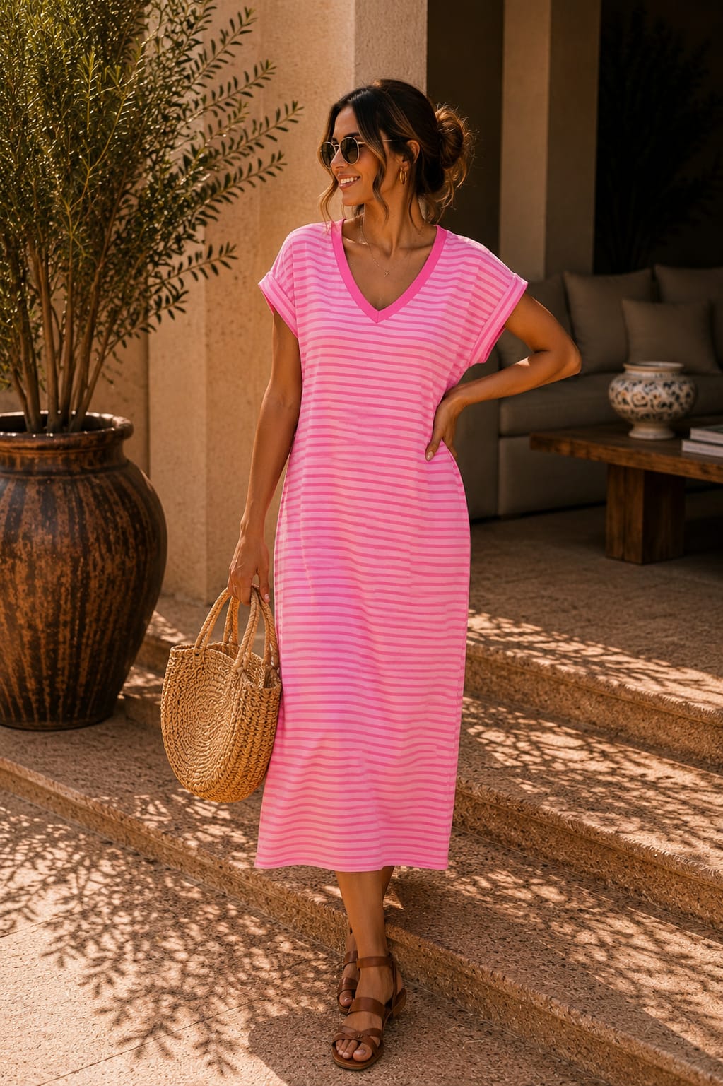Sorrento Stripe T-Shirt Dress Pink