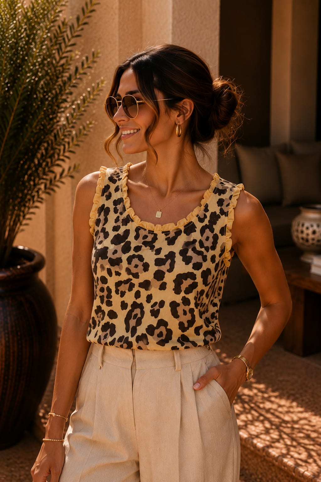 Lola Leopard Top Lemon