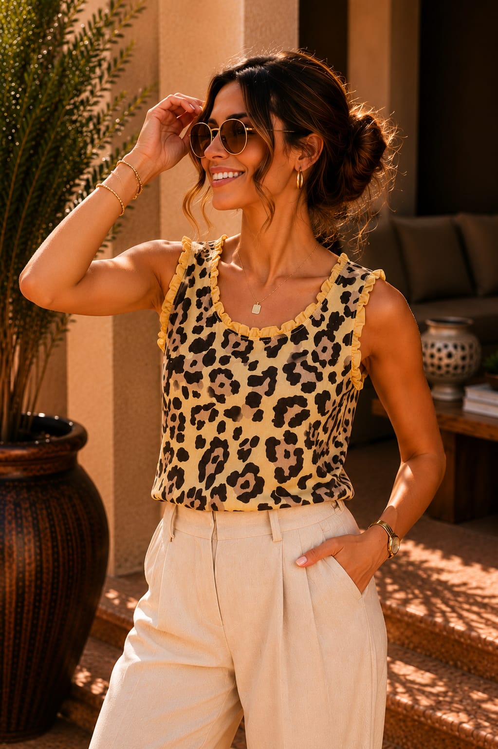 Lola Leopard Top Lemon