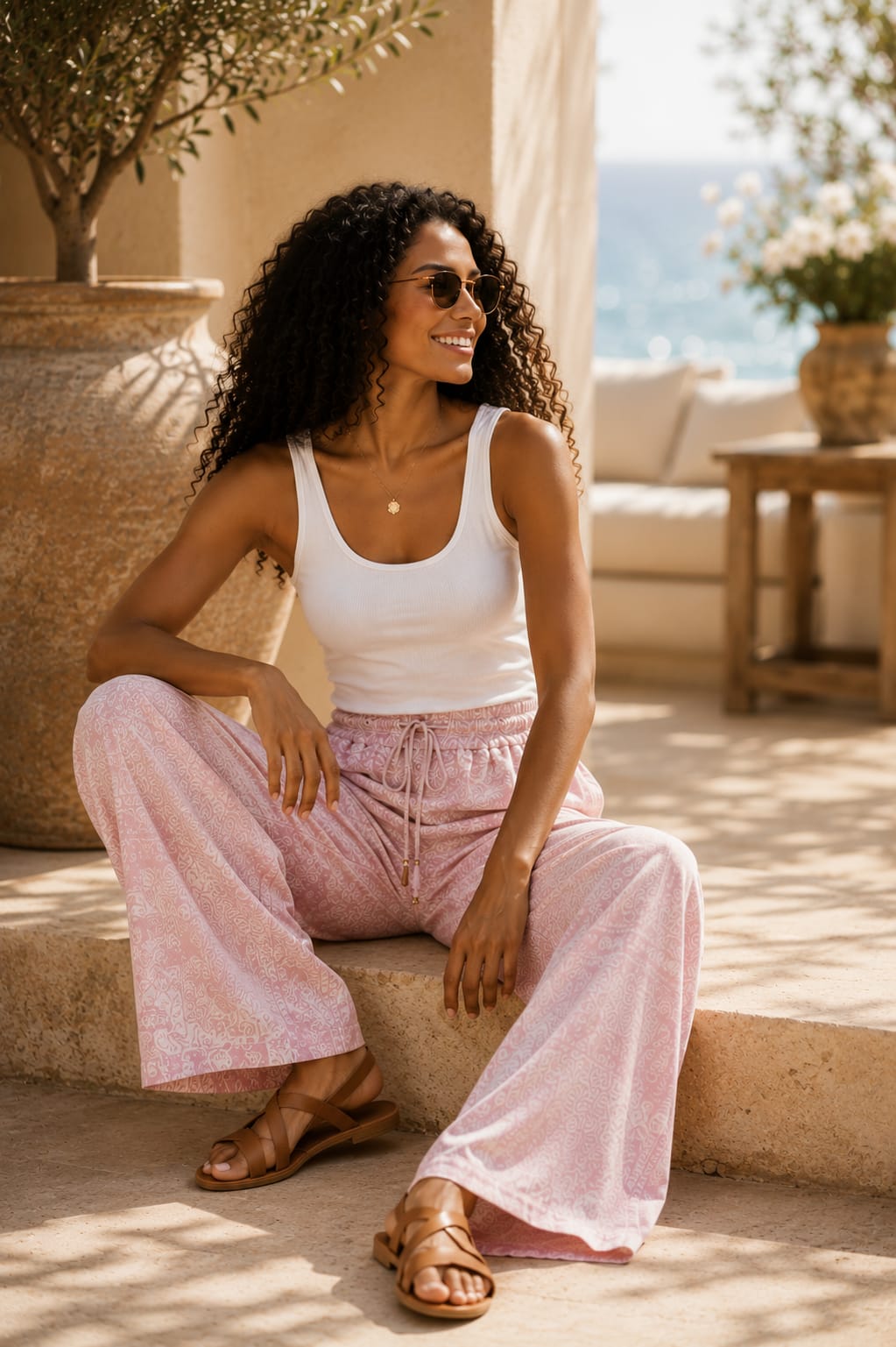 Boho Bandana Print Trousers Pink