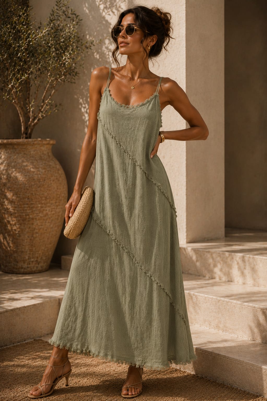 Olina Linen Dress Khaki