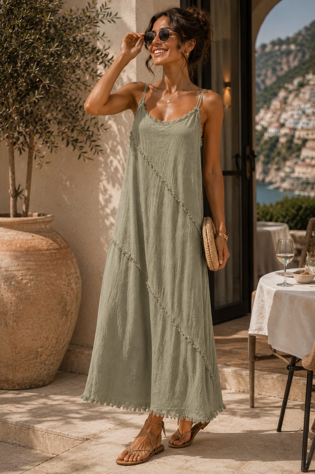 Olina Linen Dress Khaki