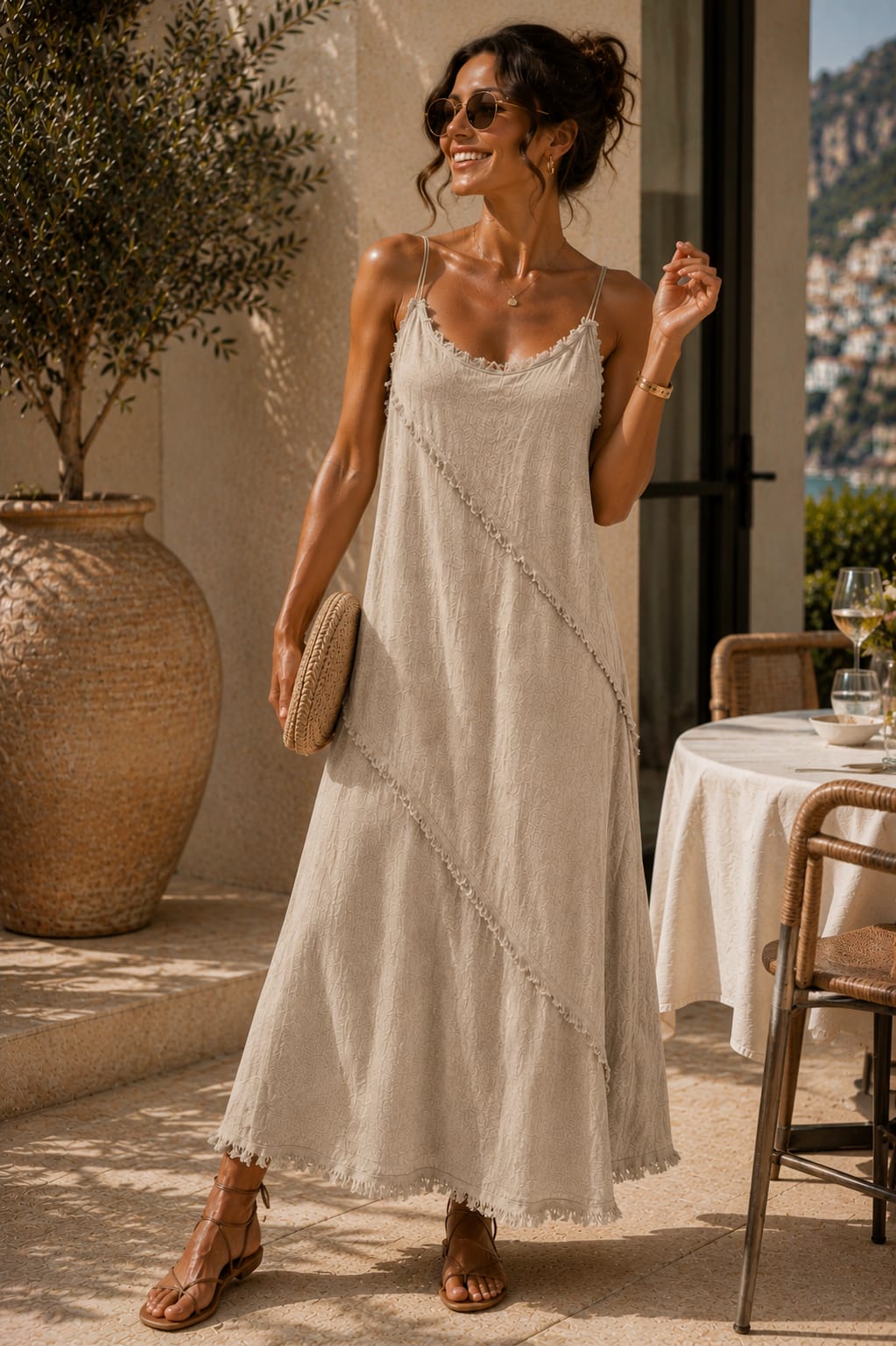 Olina Linen Dress Stone