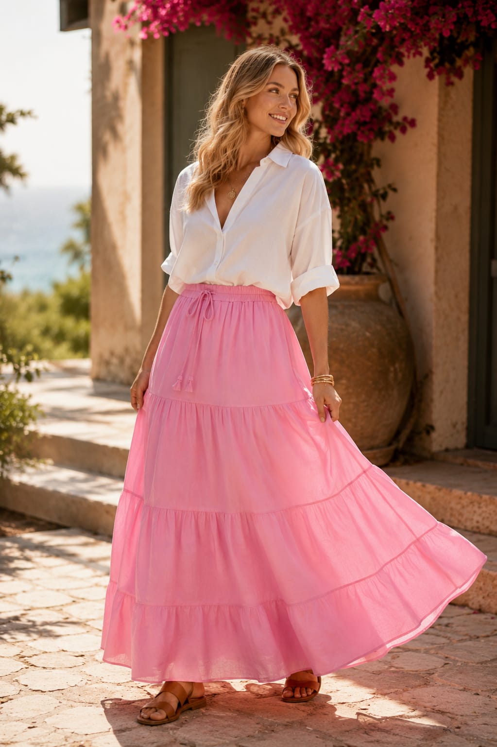 Denise Tiered Skirt Pink