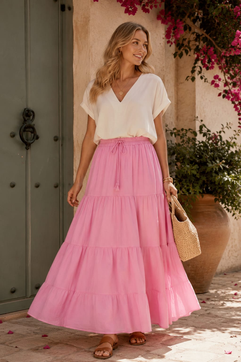Denise Tiered Skirt Pink