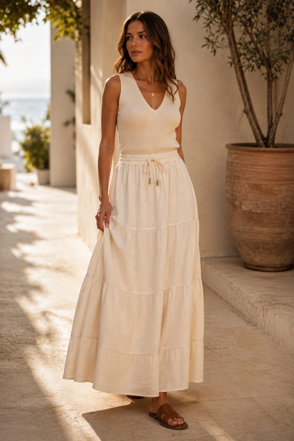 Denise Tiered Skirt Beige