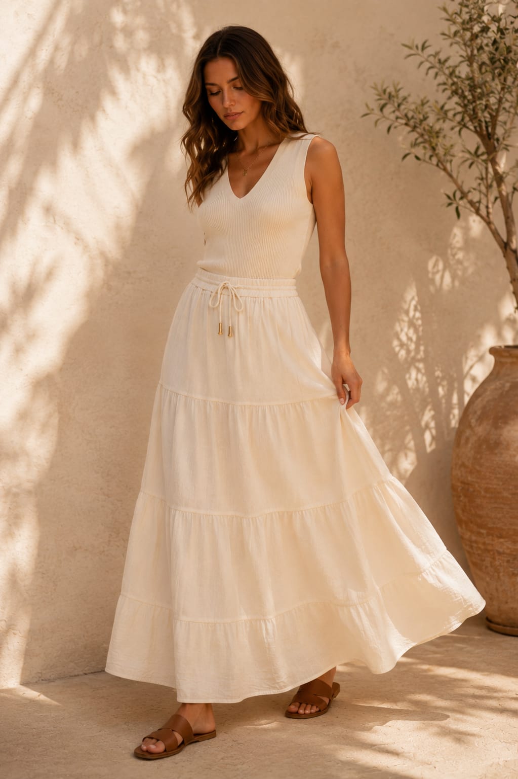 Denise Tiered Skirt Beige