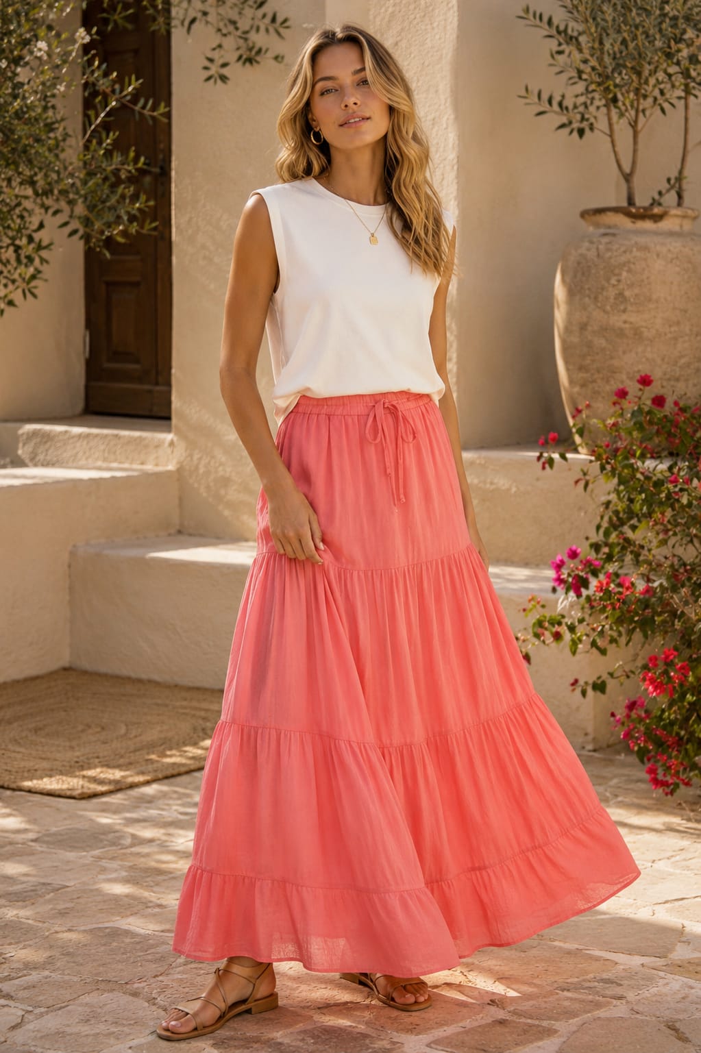 Denise Tiered Skirt Coral
