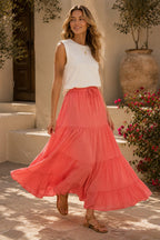 Denise Tiered Skirt Coral