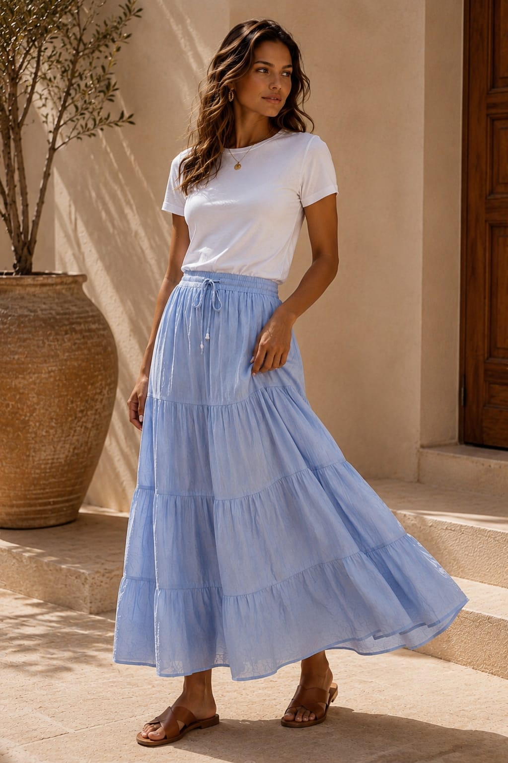 Denise Tiered Skirt Sky Blue