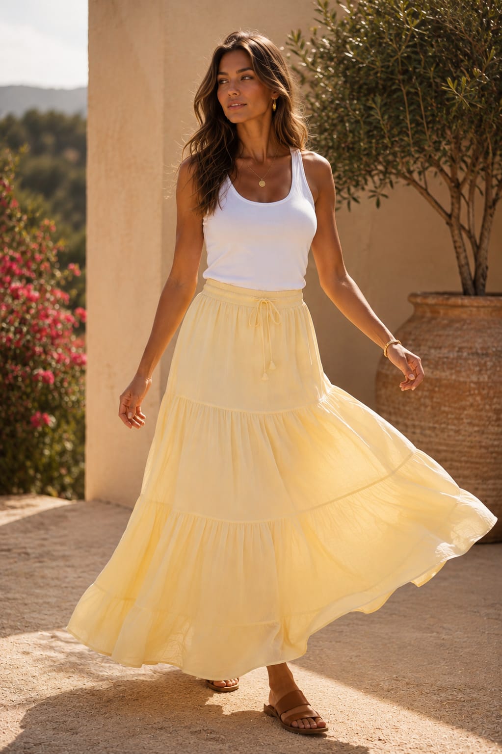 Denise Tiered Skirt Lemon