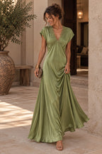 Chérie Satin Lace Dress Olive