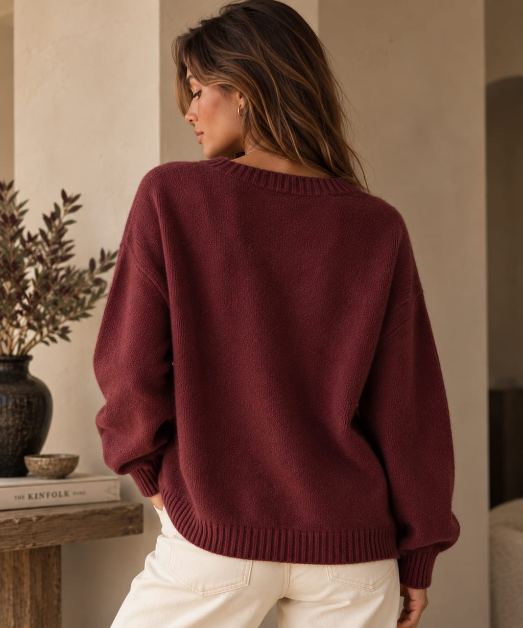 Amour V-Neck Knit Burgundy
