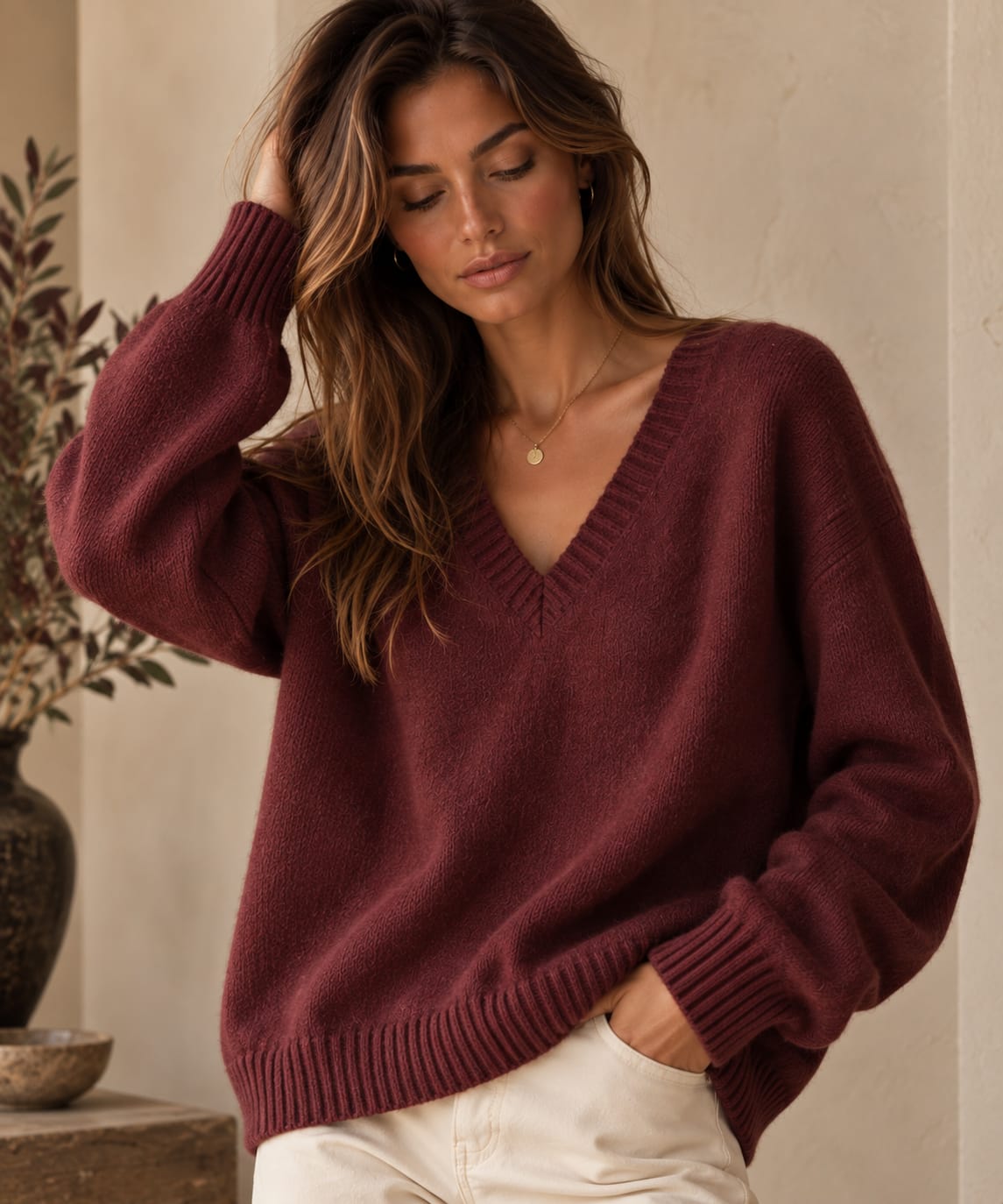 Amour V-Neck Knit Burgundy