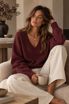 Amour V-Neck Knit Burgundy