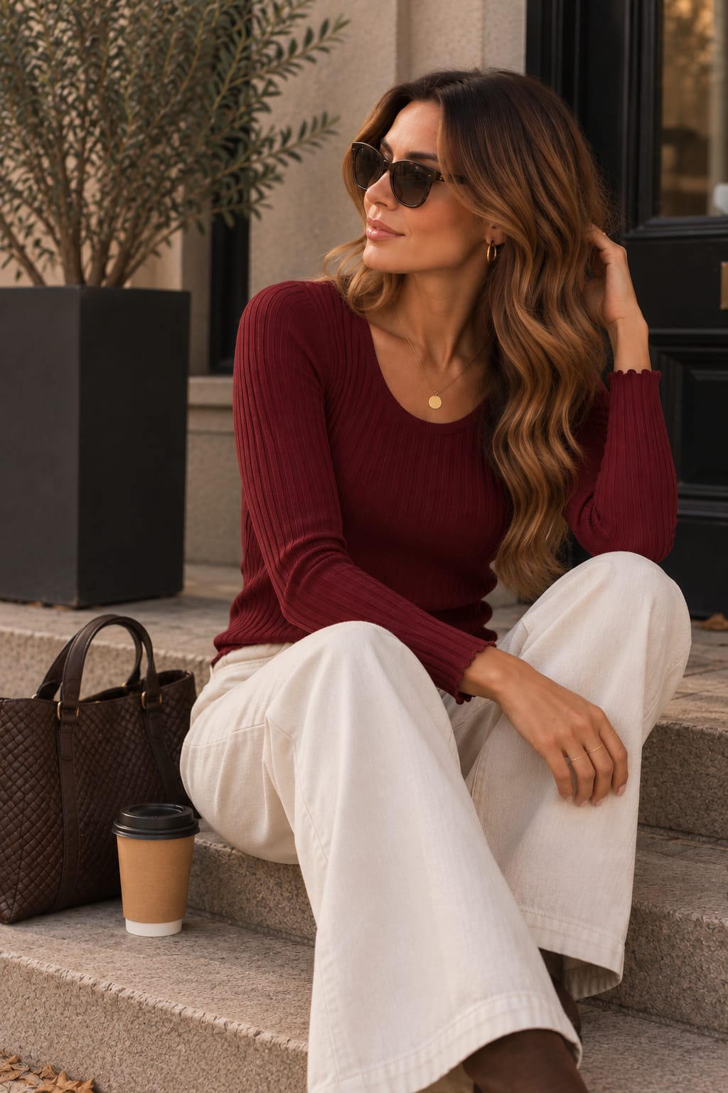 The One Ribbed Top Burgundy