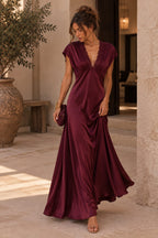Chérie Satin Lace Dress Burgundy