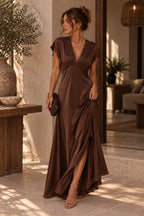 Chérie Satin Lace Dress Chocolate