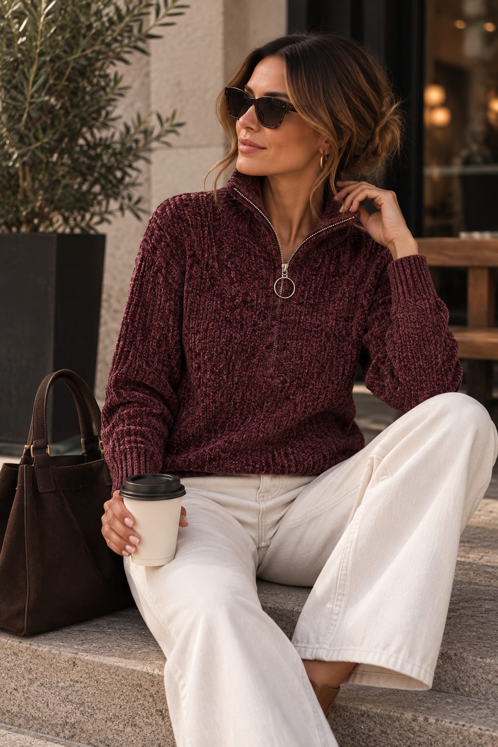 Darling Quarter Zip Knit Wine