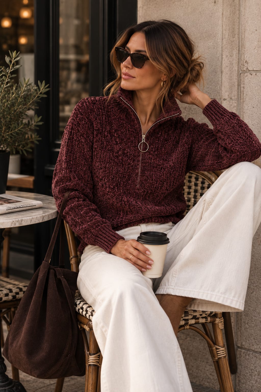 Darling Quarter Zip Knit Wine