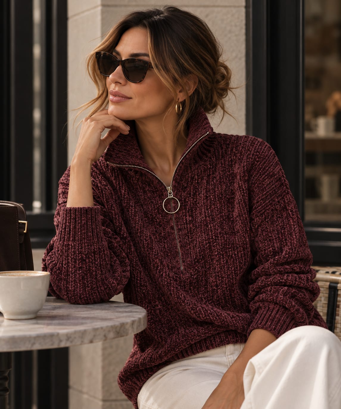 Darling Quarter Zip Knit Wine