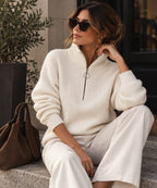 Darling Quarter Zip Knit Cream