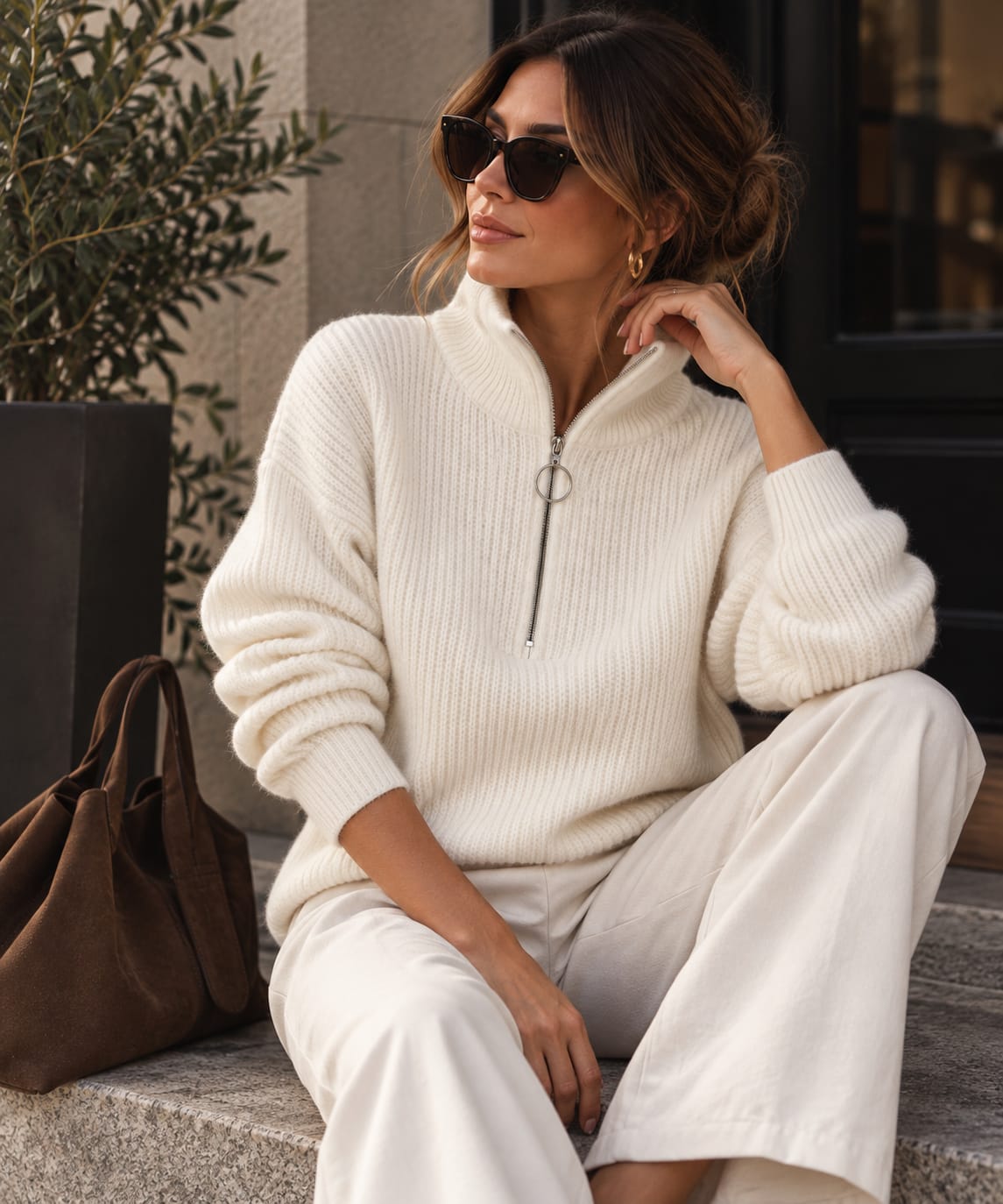 Darling Quarter Zip Knit Cream