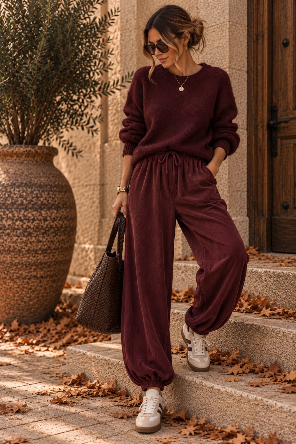 Romy Cord Trousers Burgundy
