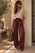 Mila Satin Trousers Burgundy