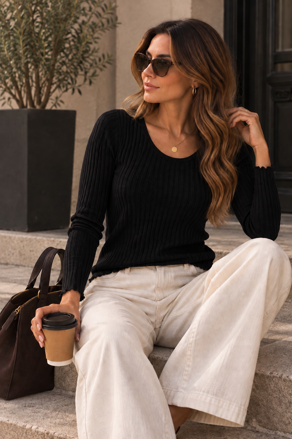 The One Ribbed Top Black