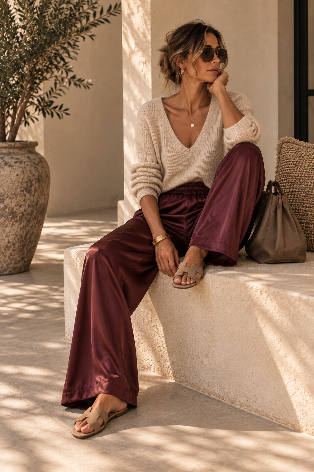 Mila Satin Trousers Burgundy